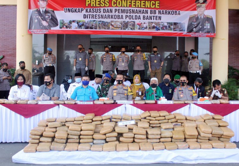 Polda Banten Musnahkan Barang Bukti 303Kg Ganja Kering