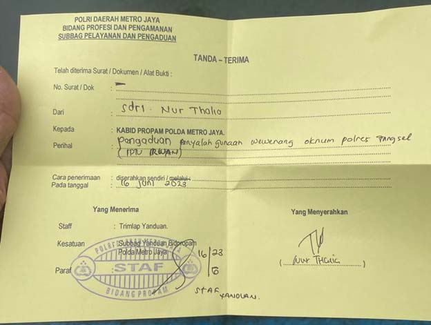 Mengadu Ke Media, Oknum Polisi Polres Tangsel Diadukan ke Propam Polda